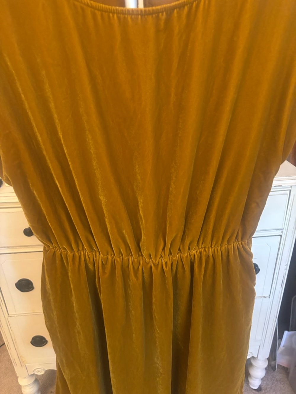 GAP Mustard Yellow Velvet Short-Sleeve Dress - Picture 2 of 6